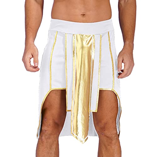 dPois Herren Pharao Rock Cosplay Outfit Ägyptisches Pharao Kostüm mit Gummizug Erwachsene Halloween Fasching Karneval Outfit Weiß L von dPois