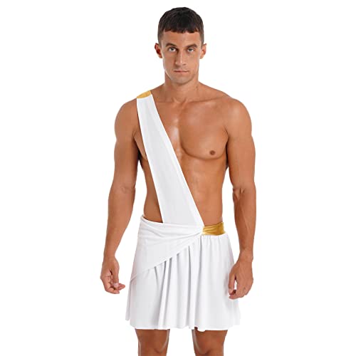 dPois Herren Römer Kostüm Griechische Toga Kostüm Kurz Minirock Ein Schulter Sexy Lingerie Erwachsene Halloween Fasching Kostüm Weiß L von dPois