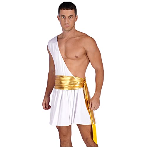 dPois Herren Römer Kostüm Griechische Toga Kostüm Kurz Minirock Ein Schulter Sexy Lingerie Erwachsene Halloween Fasching Kostüm Weiß B M von dPois