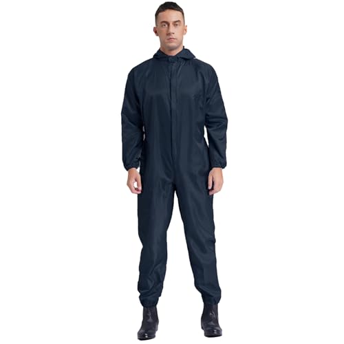 dPois Herren Schutzanzug Wiederverwendbar Arbeitsoverall Uniform Nylon Maleranzug Einteiler Overall mit Kapuze Antistatisch Arbeitskleidung Navy blau 3XL von dPois