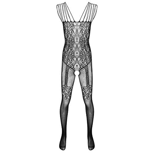 dPois Herren Sexy Bodystockings Nylon Strumpfhosen Transparent Bodysuit Fischnetz Spitzen Body mit Strümpfe Ouvert Dessous Unterwäsche Reizwäsche Typ_C One Size von dPois