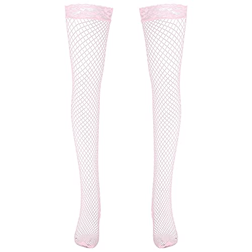 dPois Herren Sissy Dessous Kniestrümpfe Halterhose Nylon Strümpfe Fischnetz Overknee Socken Stocking Stretch Unterwäsche Nachtwäsche Rosa One Size von dPois