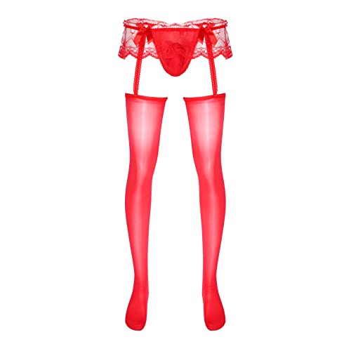dPois Herren Strumpfhose Sexy Nylon Transparent Strapse Strümpfe Sissy Dessous String Ouvert Slip Lange Unterhose Unterwäsche Rot One Size dPois Herren Strumpfhose Sexy Nylon Transparent Strapse Strümpfe Sissy Dessous String Ouvert Slip Lange Unterhose Unterwäsche Rot One Size von dPois