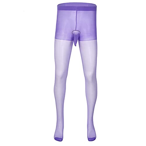 dPois Herren Strumpfhosen Nylon Pantyhose mit Penishülle Leggings Transparent Lange Unterhose Nahtlos Sexy Unterwäsche Stretch Reizwäsche Violett One_Size von dPois