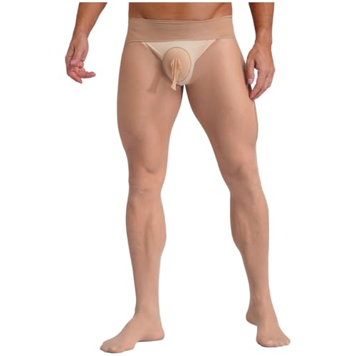 dPois Herren Strumpfhosen Nylon Strümpfe Pantyhose Lange Unterhose mit Hülle Bulge Pouch Leggings Transparent Unterwäsche Dessous Typ A Nude Einheitsgröße von dPois