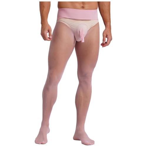 dPois Herren Strumpfhosen Nylon Strümpfe Pantyhose Lange Unterhose mit Hülle Bulge Pouch Leggings Transparent Unterwäsche Dessous Typ A Rosa Einheitsgröße von dPois