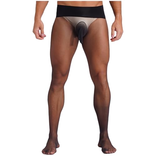 dPois Herren Strumpfhosen Nylon Strümpfe Pantyhose Lange Unterhose mit Hülle Bulge Pouch Leggings Transparent Unterwäsche Dessous Typ A Schwarz Einheitsgröße von dPois