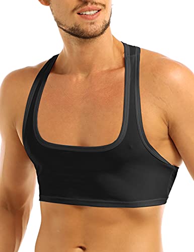 dPois Herren Tank Top Kurz Shirt Unterhemd Sexy Crop Top Bauchfrei mit Racer Back Slim Fit Muskelhemd Männer Sissy Bra Sport BH Dessous Schwarz M von dPois