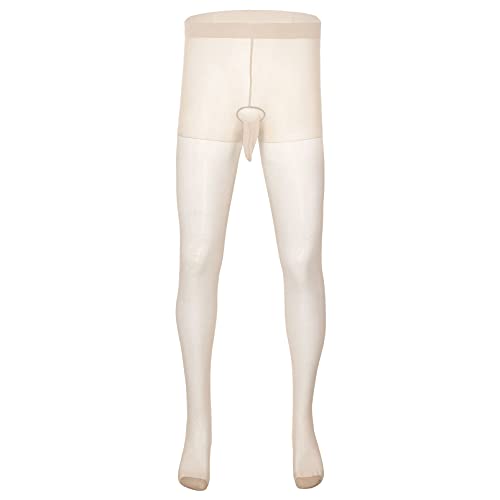 dPois Herren Strumpfhosen Nylon Pantyhose mit Penishülle Leggings Transparent Lange Unterhose Nahtlos Sexy Unterwäsche Stretch Reizwäsche Beige One_Size von dPois