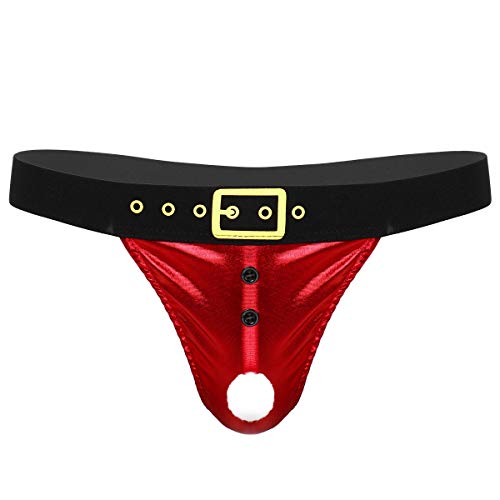 dPois Herren Weihnachten Slip Sexy Unterhose Weihnachtsmann String Tanga Bulge Pouch mit Bommel Unterwäsche Santa Weihnachtliche Dessous Rot 3XL von dPois