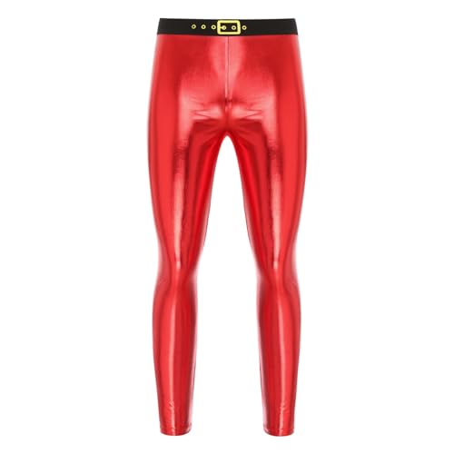 dPois Herren Weihnachtshose Lange Leggings Skinny Tights Weihnachten Hose Kostüm Pants Slim Fit Glänzend Santa Claus Cosplay Outfit A Rot L von dPois