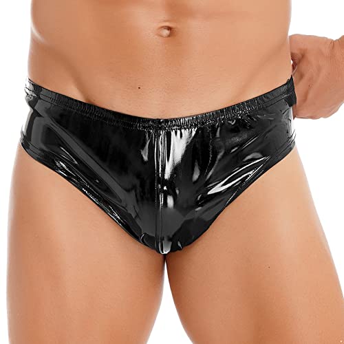 dPois Herren Wetlook Slip Tanga Sexy Unterhose Höschen Slip Lack Leder Briefs Shorts Unterwäsche Dessous Latex Kleidung Clubwear Schwarz 4XL von dPois