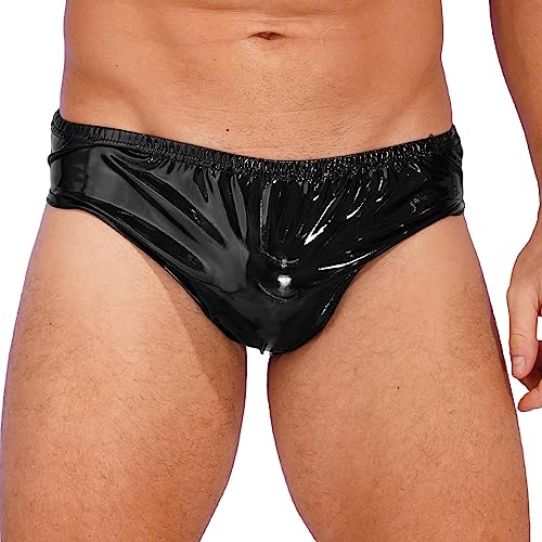 dPois Herren Wetlook Slip Tanga Sexy Unterhose Höschen Slip Lack Leder Briefs Shorts Unterwäsche Dessous Latex Kleidung Clubwear Schwarz B XXL von dPois