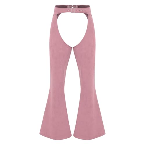 dPois Herren Wildleder Cowboy Hose Lang Schlaghose Überhose Vintage Western Sherriff Kostüm Fasching Karneval Kostüm Rosa L von dPois