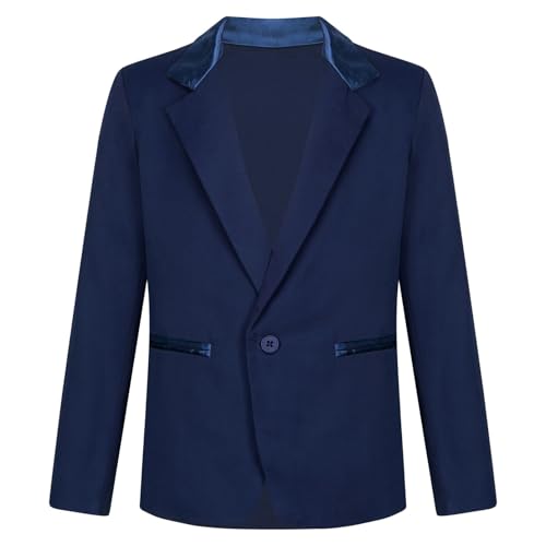 dPois Jungen Blazer Festlich Anzugjacke Sakko Smoking Jacke mit Satin Kragen EIN-Knopf Kinder Hochzeit Party Taufe Kleidung Navy blau 158-164 von dPois