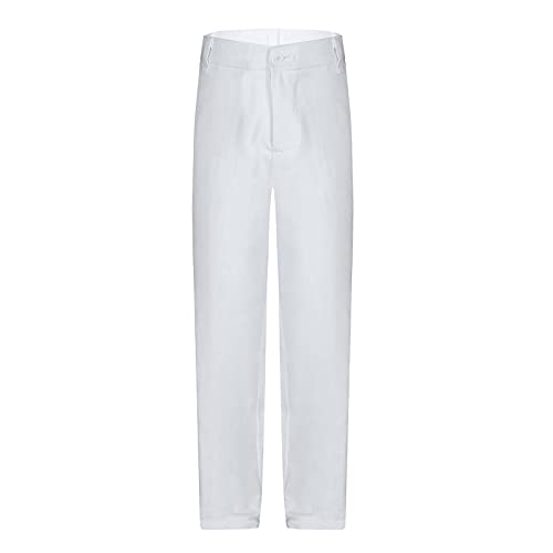 dPois Jungen Hose Lange Chino Pants Stoffhose Schuluniform Straight Leg mit Gummizug Anzughose Einfarbig Kinder Formell Casual Ouftis Weiß 122-128/7-8 Jahre von dPois