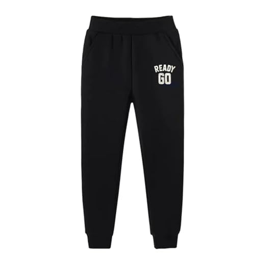 dPois Jungen Sporthose Lang Trainingshose Jogginghose mit Gummizug Bündchen Lässig Freizeithose Kinder Sport Fitness Kleidung Schwarz 110-116 von dPois