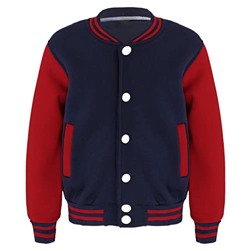 dPois Kinder Junge Baseball Jacke Sweatjacke Ohne Kapuze Mantel Vintage Freizeitjacke mit Knopfleiste Herbst Frühling Outerwear Navy Blau 122-128/7-8 Jahre von dPois