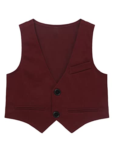 dPois Kinder Jungen Anzug Weste Elegante Festlich Tops Kinder Weste Smoking Anzug Anzugweste Waistcoat Blumenjungen Oberteile in Schwarz, Marineblau Burgundy C 122-128/7-8 Jahre von dPois