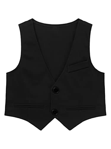 dPois Kinder Jungen Anzug Weste Elegante Festlich Tops Kinder Weste Smoking Anzug Anzugweste Waistcoat Blumenjungen Oberteile in Schwarz, Marineblau Schwarz C 98-104/3-4 Jahre von dPois