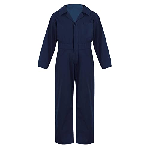 dPois Kinder Jungen Arbeitsoverall Langarm Jumpsuit Baumwolle Overall Einteiler Hosenanzug Uniform Anzug mit Reißverschluss Dunkelblau 170-176/15-16 Jahre von dPois