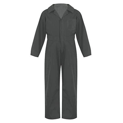 dPois Kinder Jungen Arbeitsoverall Langarm Jumpsuit Baumwolle Blaumann Overall Einteiler Uniform Anzug mit Reißverschluss Grau 122-128/7-8 Jahre von dPois