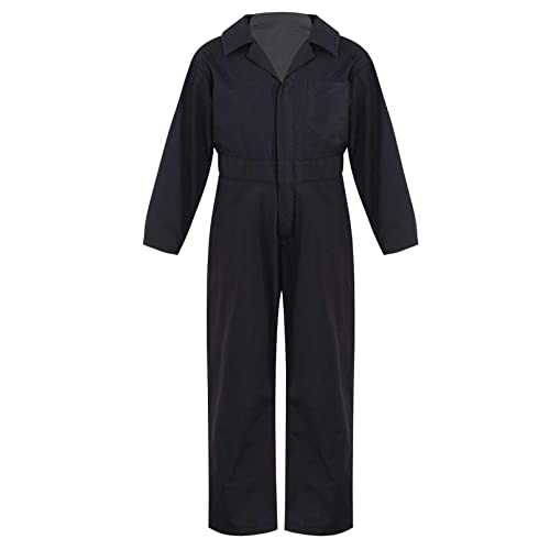 dPois Kinder Jungen Arbeitsoverall Langarm Jumpsuit Baumwolle Blaumann Overall Einteiler Uniform Anzug mit Reißverschluss Schwarz 146-152/11-12 Jahre von dPois