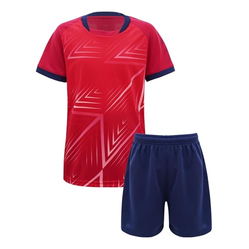 dPois Kinder Jungen Trainingsanzug Kurz Sport Fussball Laufen Outfits Trikots Shirt Kurzarm mit Boxershorts Shorts Zweiteiler Sportanzug Sommer Typ_D Rot 122-128/7-8 Jahre von dPois