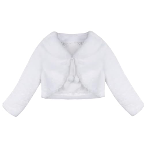 dPois Kinder Mädchen Pelz Bolero Langarm Mantel Strick Jacke Kleinkind Schulterjacke Herbst Winter Mantel Weste Top Pullover Festlich Outfits 80-128 Weiß 110-116/5-6 Jahre von dPois