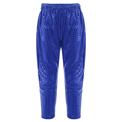 dPois Kinder Pailletten Hose Mädchen Jungen Glitzer Hose Lange Pants Leggings Tanzhose Hip Hop Streetdance Outfit Fasching Karneval Royal Blau 116-122/6-7 Jahre von dPois