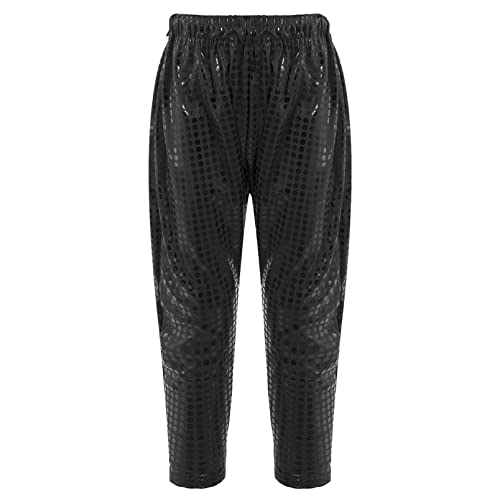 dPois Kinder Pailletten Hose Mädchen Jungen Glitzer Hose Lange Pants Leggings Tanzhose Hip Hop Streetdance Outfit Fasching Karneval Schwarz 158-164/13-14 Jahre von dPois