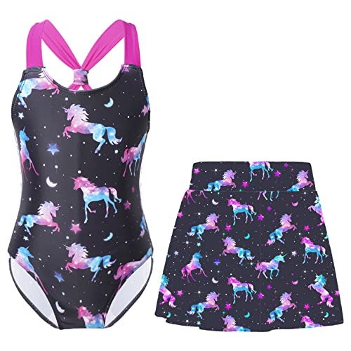 dPois Mädchen Badeanzug Zweiteilige Bademode Schwimmanzug Ärmellos One Piece Swimsuit Baderock mit Racer Back Kinder Sommer Badebekleidung Schwarz_C 170-176 von dPois