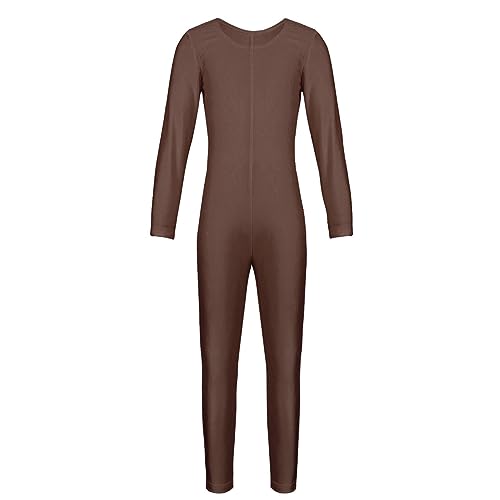 dPois Mädchen Ballettanzug Langarm Ballett Trikot Tanz Trikot Leotard Kinder Ganzkörperanzug Jumpsuit Lang Turnanzug Gymnastikanzug Overall Braun 158-164 von dPois