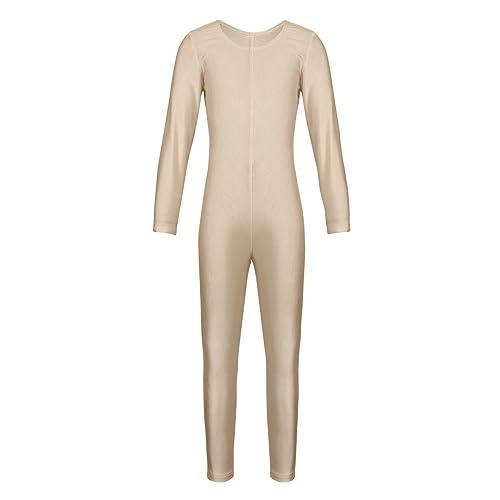dPois Mädchen Ballettanzug Langarm Ballett Trikot Tanz Trikot Leotard Kinder Ganzkörperanzug Jumpsuit Lang Turnanzug Gymnastikanzug Overall Nude 122-128 von dPois