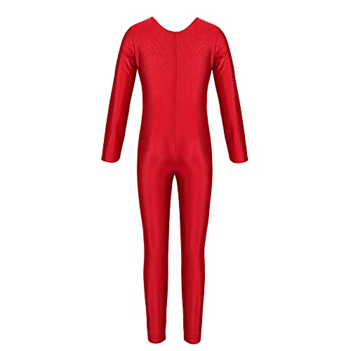 dPois Mädchen Ballettanzug Langarm Ballett Trikot Tanz Trikot Leotard Kinder Ganzkörperanzug Jumpsuit Lang Turnanzug Gymnastikanzug Overall Rot 128-140 von dPois