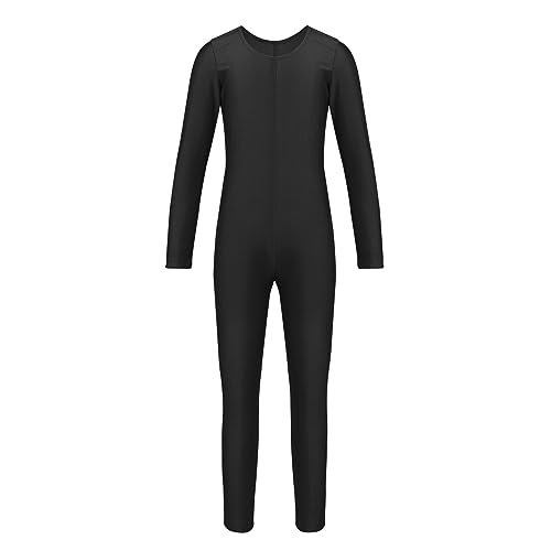 dPois Mädchen Ballettanzug Langarm Ballett Trikot Tanz Trikot Leotard Kinder Ganzkörperanzug Jumpsuit Lang Turnanzug Gymnastikanzug Overall Schwarz 140-152 von dPois