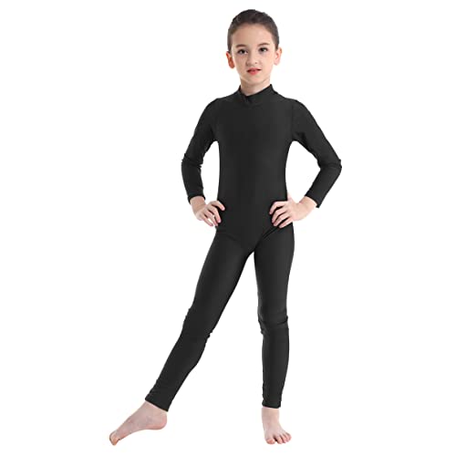 dPois Mädchen Ballettanzug Langarm Ballett Trikot Tanz Trikot Leotard Kinder Ganzkörperanzug Jumpsuit Lang Turnanzug Gymnastikanzug Overall Schwarz B 134-140/9-10 Jahre von dPois