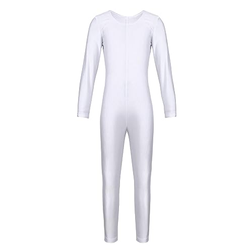 dPois Mädchen Ballettanzug Langarm Ballett Trikot Tanz Trikot Leotard Kinder Ganzkörperanzug Jumpsuit Lang Turnanzug Gymnastikanzug Overall Weiß 140-152 von dPois
