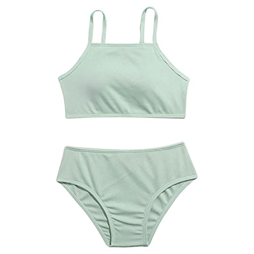 dPois Mädchen Bikini Bademode Zweiteiliger Badeanzug Badekleidung Einfarbig Swimwear Push Up mit Polster Bikinihose Sommer Strandmode Mintgrün 158-164/13-14 Jahre von dPois