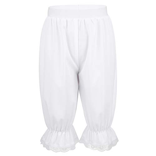 dPois Mädchen Bloomers Hose Unterhose Vintage Kürbis Hose Pumphose mit Elastischem Bund Steampunk Zubehör Viktorianisches Cosplay Outfits Weiß 134-140/9-10 Jahre von dPois