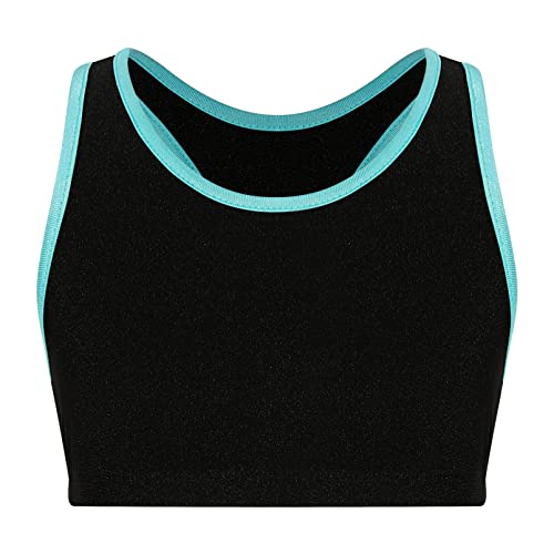 dPois Mädchen Crop Top Bauchfrei Sport Bustier BH Kurz Unterhemd mit Racer-Rücken für Sports Yoga Tanz Training Fitness Outfit B Blaugrün 146-152/11-12 Jahre von dPois