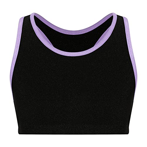 dPois Mädchen Crop Top Bauchfrei Sport Bustier BH Kurz Unterhemd mit Racer-Rücken für Sports Yoga Tanz Training Fitness Outfit B Lavender 134-140/9-10 Jahre von dPois