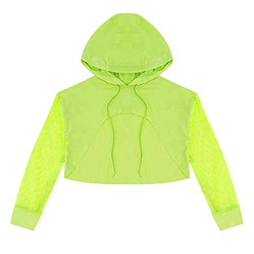 dPois Mädchen Crop Top Langarm Sweatshirt Hoodie Shirt Oberteil mit Kapuze Kurz Sport Fitness Laufen Kleidung Sportwear Grün 134-140/9-10 Jahre von dPois