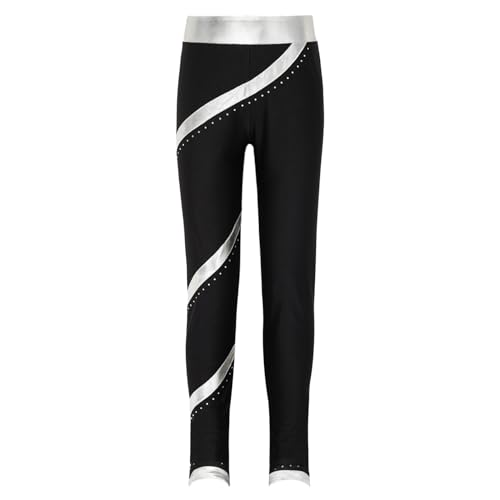 dPois Mädchen Eiskunstlauf Strumpfhose Leggings Trainingshose Stretch Hohe Taille Gymnastik Skating Rollschuhe Schlittschuhe Hose Silber 122-128 von dPois