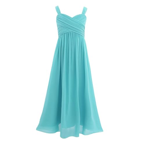 dPois Mädchen Festlich Abendkleider Chiffon Kleider Kommunionkleid Partykleid Ärmellos Hochzeit Prinzessin Blumenmädchen Kleid Elegant Himmelblau 152/12 Jahre von dPois