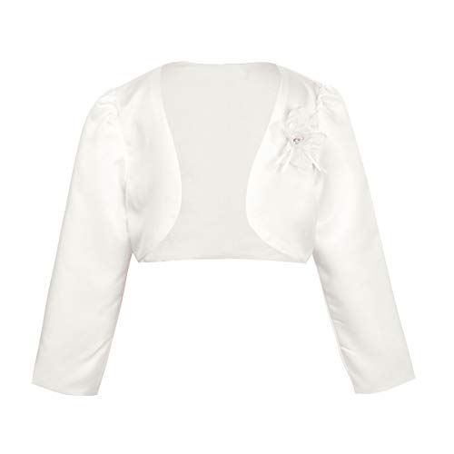 dPois Mädchen Festlich Bolero Langarm Bolerojacke Strickjacke Zum Kommunionkleid Hochzeit Kinder Schulterjacke Jäckchen Satin Jacke Elfenbein 128-134/8-9 Jahre von dPois