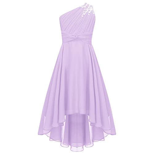 dPois Mädchen Festlich Kleider EIN-Schulter Abendkleid Ballkleid Asymmetrisch Ärmellos Blumenmädchen Kleid Elegant Kinder Hochzeit Party Outfit Lavender 158-164/13-14 Jahre von dPois