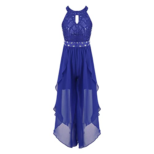 dPois Mädchen Festlich Kleider Neckholder Partykleid Blumenmädchenkleid Spitze Chiffon Vokuhila Kleid Elegant Hochzeit Geburtstag Outfits Royal Blau 170-176/15-16 Jahre von dPois