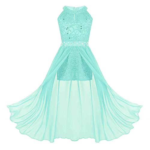 dPois Mädchen Kleid Festlich Hochzeit Kleid Blumenkinder Lang Chiffon Kleid Prinzessin Kleid Partykleid Festzug Abendkleid Cocktailkleid Gr.116-164 Mintgrün 140/10 Jahre von dPois