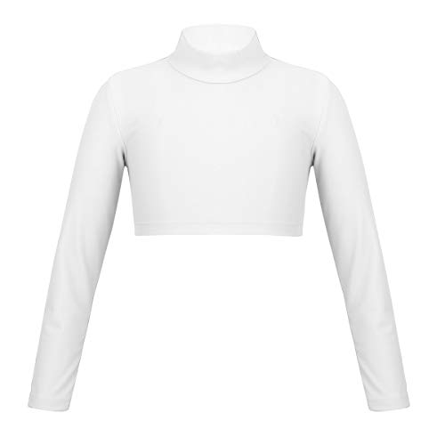 dPois Mädchen Langarmshirt Oberteil Sportshirt mit Rollkragen Basic Crop Top Sportlich Elastisch Bauchfrei für Ballett Gymnastik Tanz Workout Elfenbein 176/16 Jahre von dPois